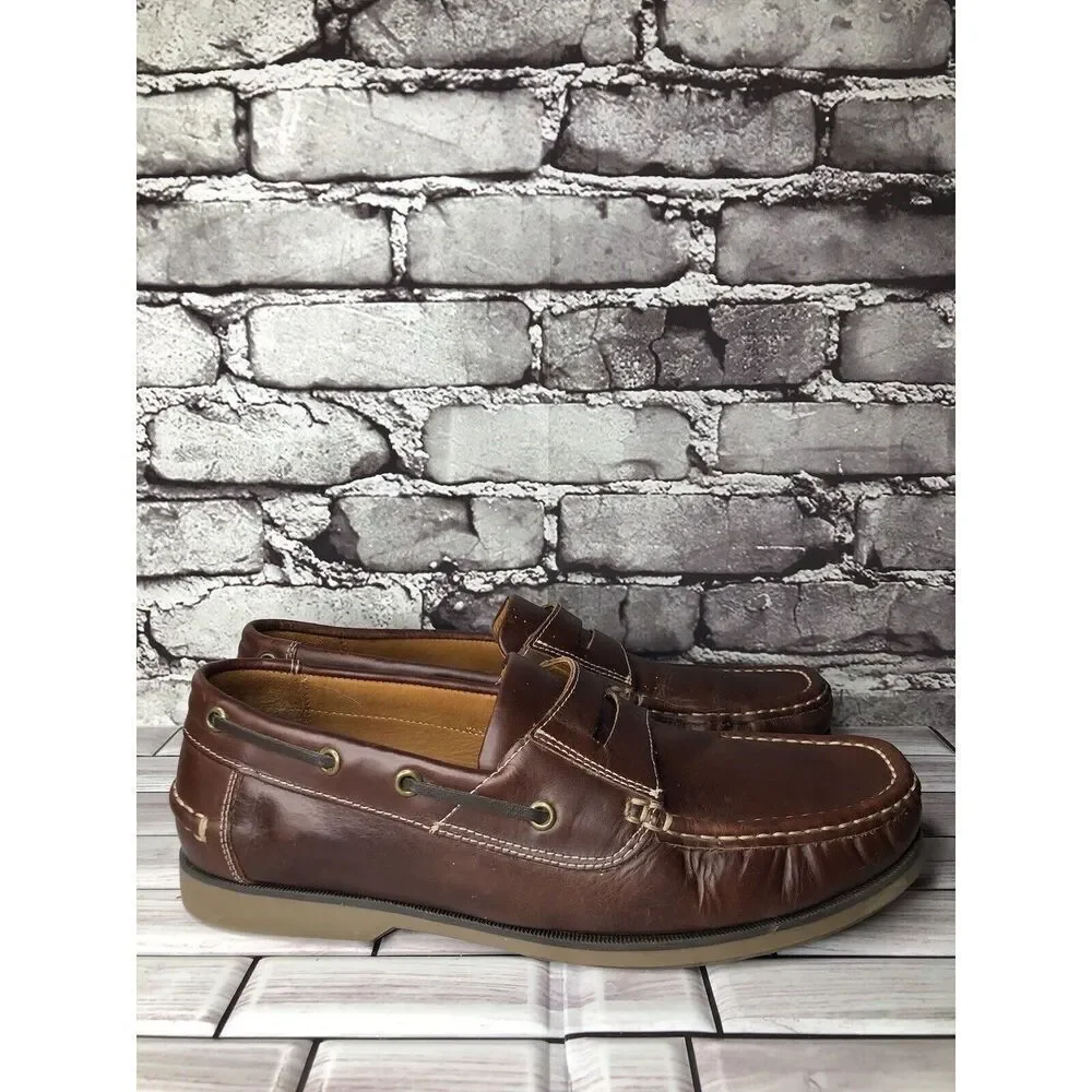 Samuel Windsor Brown Leather Penny Loafers Casual Boat Shoes Men Sz 9.5M US/43EU - Picture 14 of 16